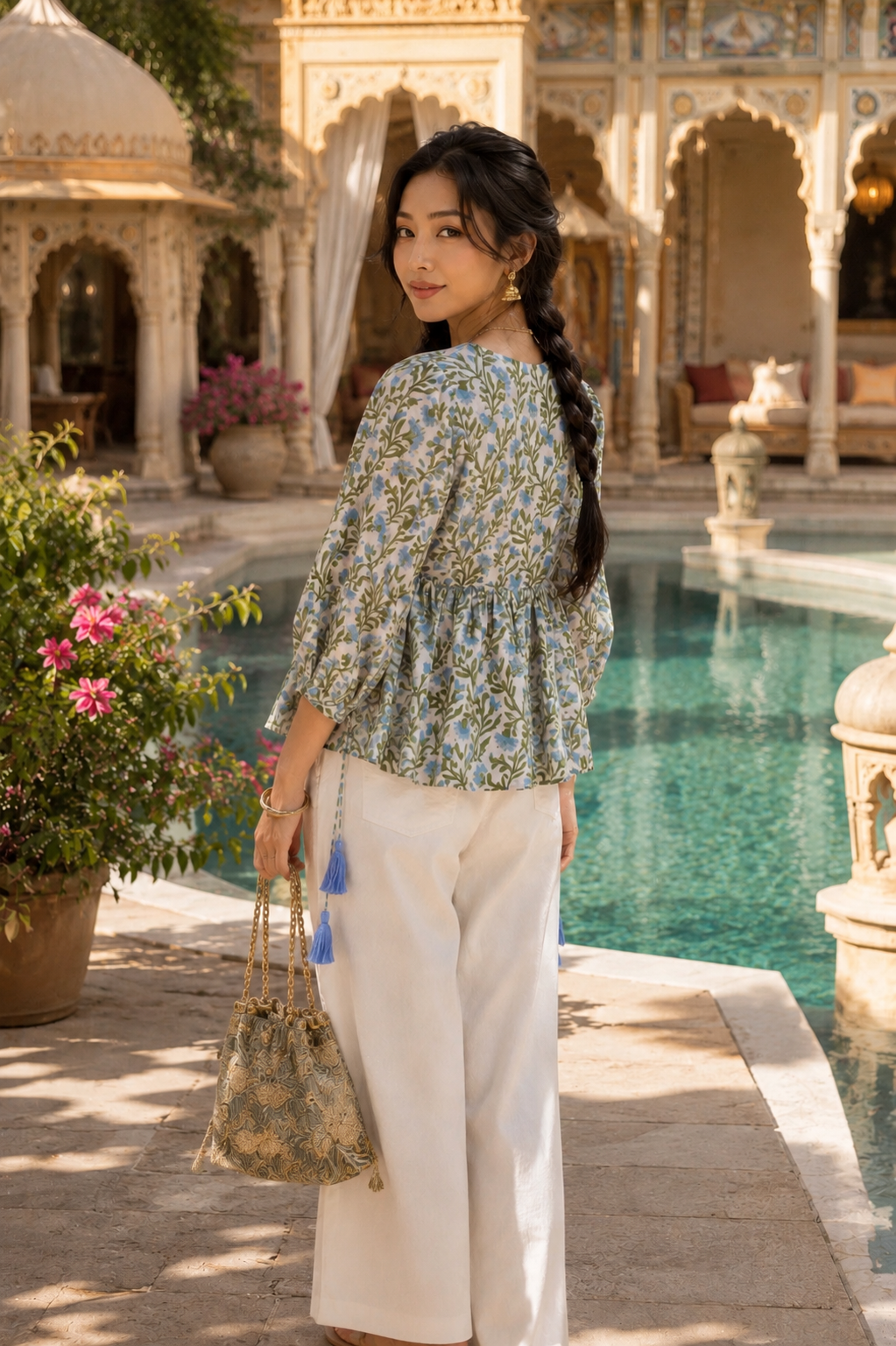 Bloom Tie Blouse - Sky Meadow