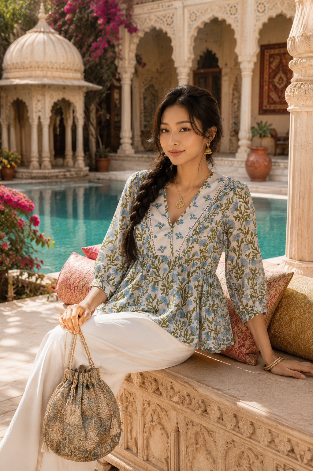 Bloom Tie Blouse - Sky Meadow