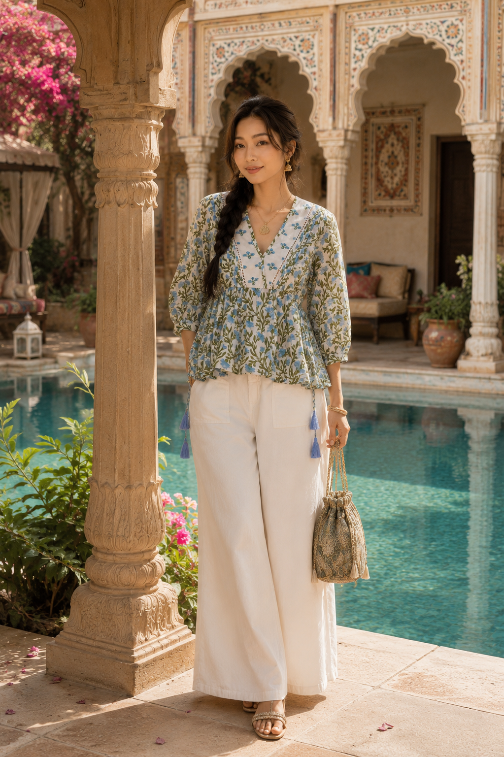 Bloom Tie Blouse - Sky Meadow